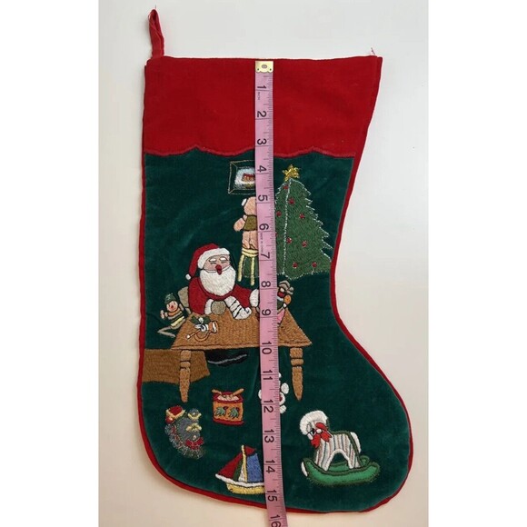 Vintage Christmas Stocking Crewel Embroidery Velvet Handmade - Picture 6 of 7